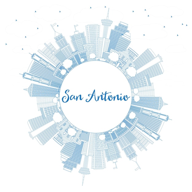 Outline san antonio skyline with blue buildings and copy space. vector illustration. business travel and tourism concept with modern architecture. image for presentation banner placard and web site.