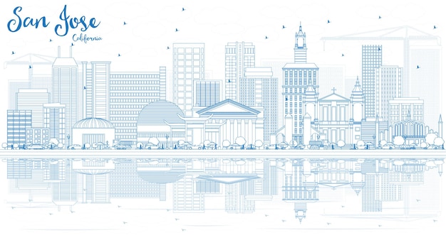 Outline San Jose California Skyline with Blue Buildings and Reflections. Vector Illustration. Business Travel and Tourism Concept with Modern Architecture.