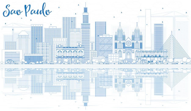 outline sao paulo skyline with blue buildings and reflections.