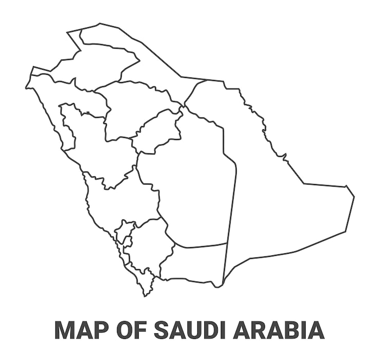 Vector outline saudi arabia map with borders of region vector illustration