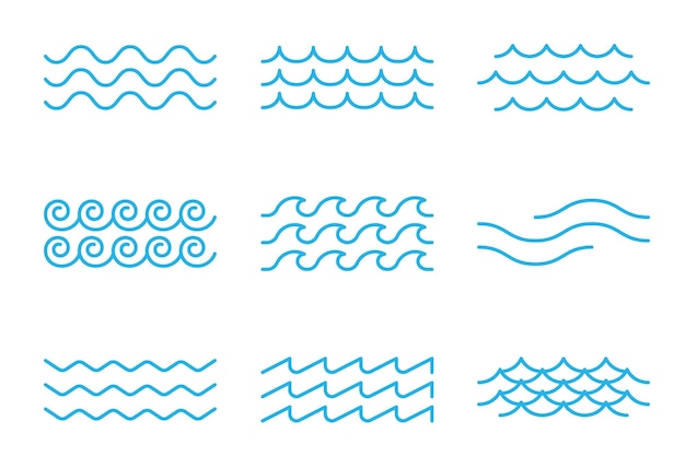 Outline sea or ocean surf wave icons tide pattern