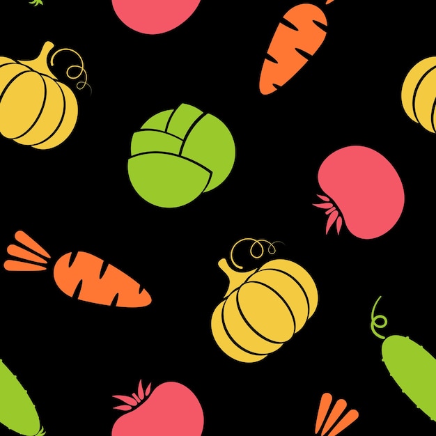 Outline seamless vegetable black background design