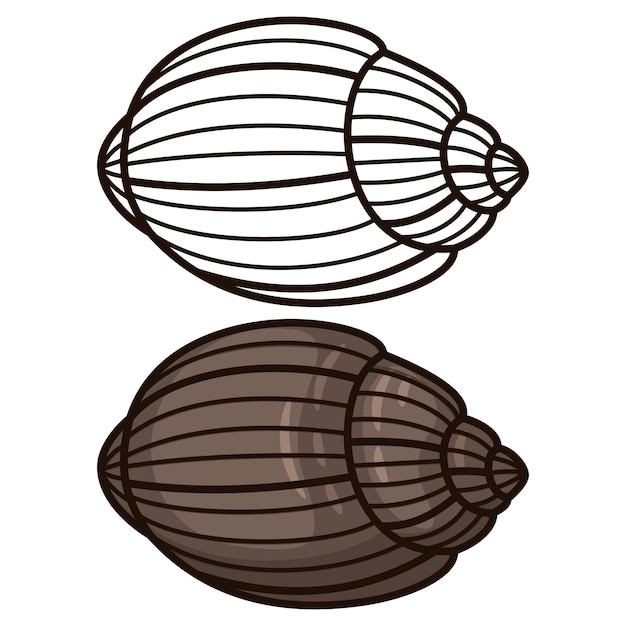 Outline seashell coloring page and flat icon