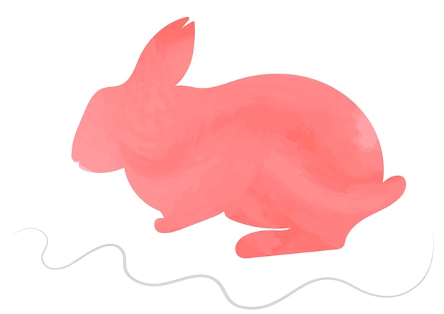 Outline silhouette of a colored hare rabbit Wild watercolor animal pose