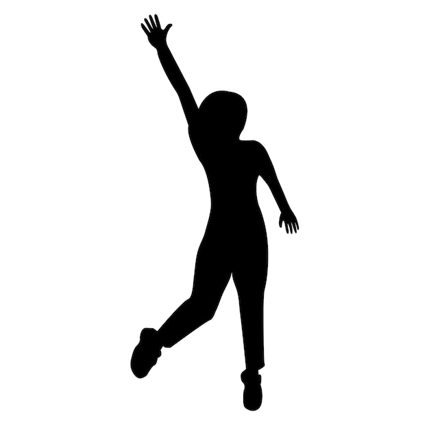 The outline of the silhouette of a girl in a jump bounce leap with her arms up