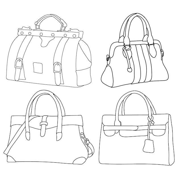 Vector outline simple sketch bag ladies