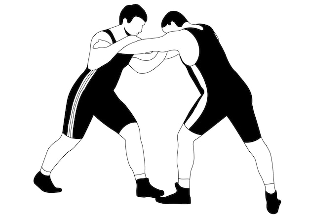 Outline sketch black and white silhouette of a wrestler athlete in wrestling Greco Roman wrestling