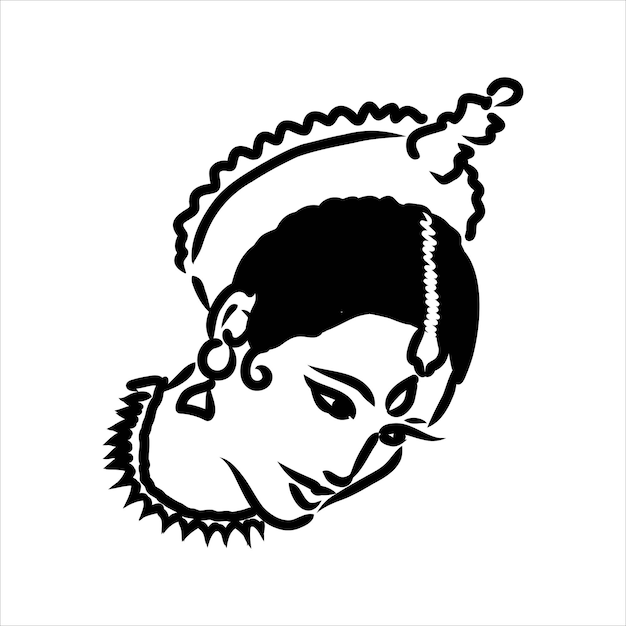 Outline sketch of indian woman dancer dancing