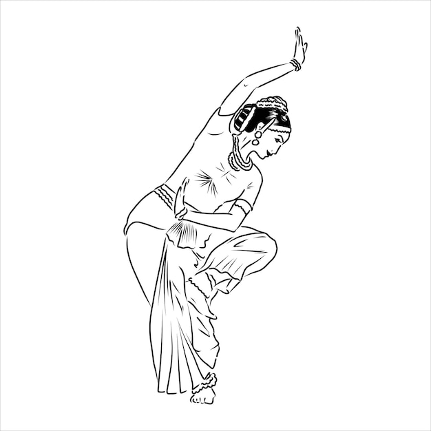 Outline sketch of indian woman dancer dancing