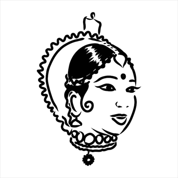 Outline sketch of indian woman dancer dancing
