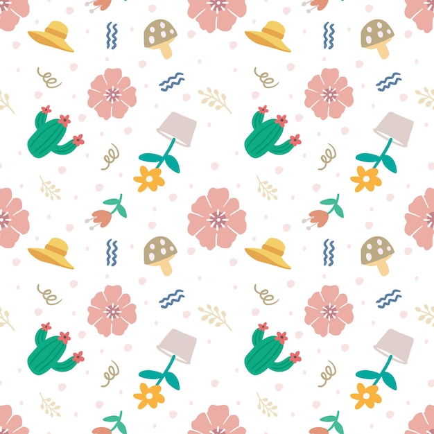 Vector outline sketch of a unique flowers with other objects with icons and design elements color