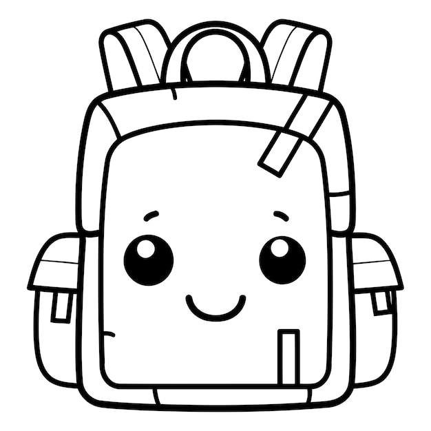 Vector outline of a smiling backpack on a white background