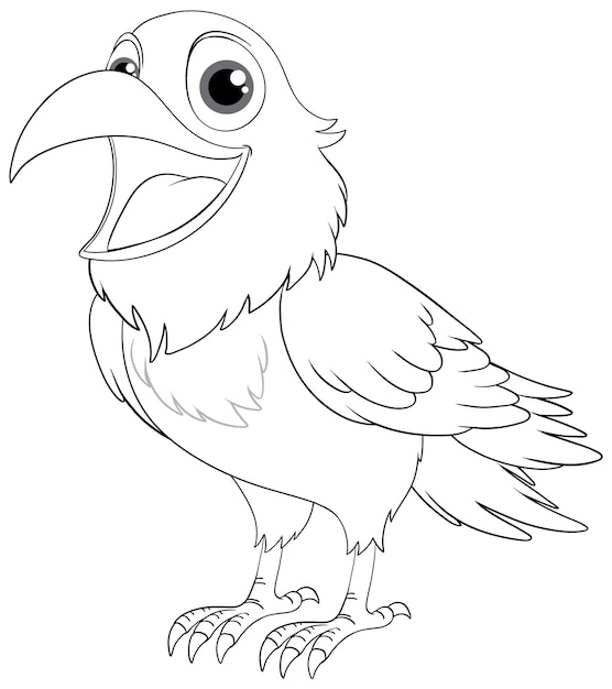 Outline of a smiling raven cartoon isolated on a white backgroun