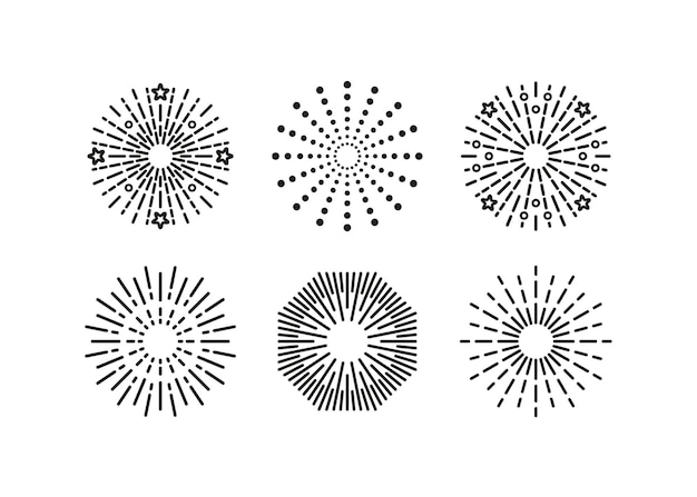 Outline sparkle explosions collection set of happy new year shiny symbol burst stars and sparks firework icon