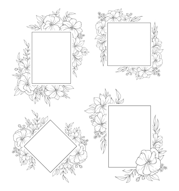 Vector outline spring flower frame dercoration