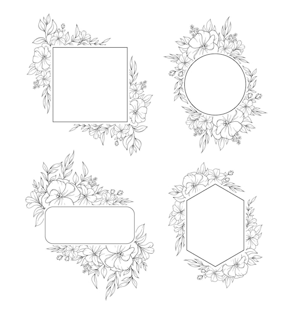 Outline spring flower frame dercoration