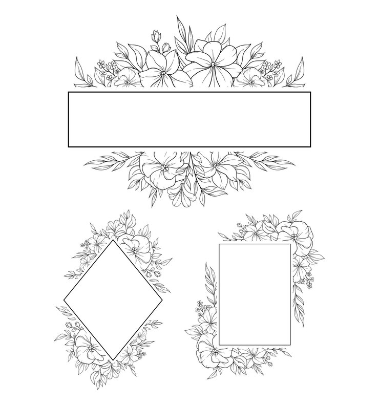 Outline spring flower frame dercoration