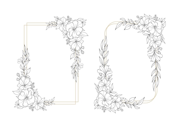 Vector outline spring flower frame dercoration