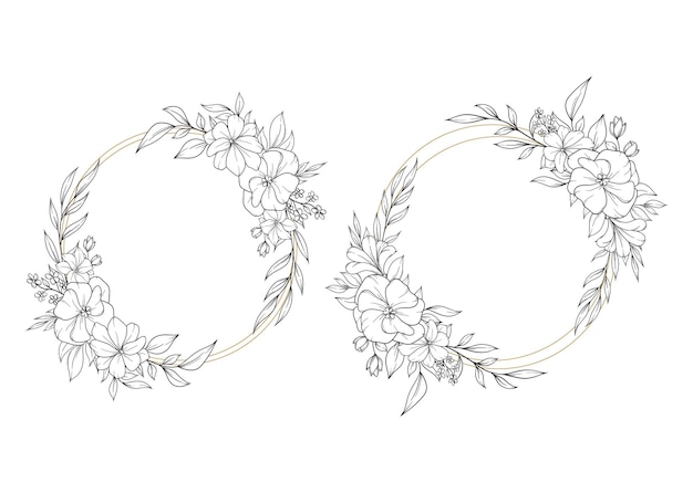 Vector outline spring flower frame dercoration