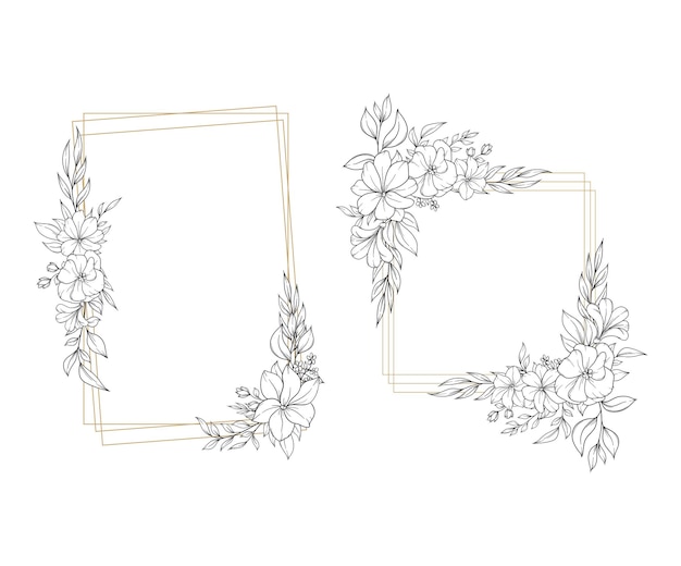 Vector outline spring flower frame dercoration