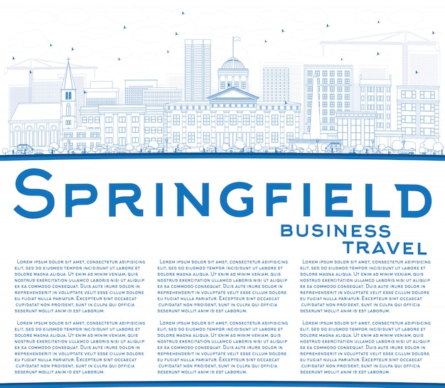 Outline springfield skyline with blue buildings and copy space.