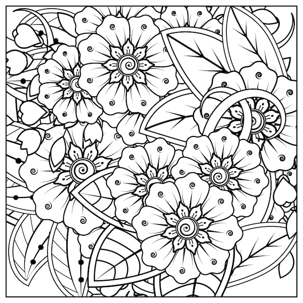 Outline square floral pattern in mehndi style  