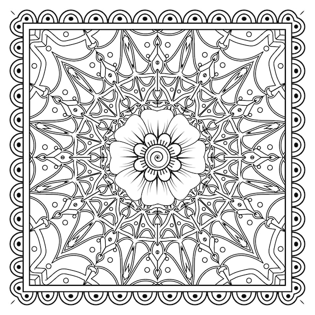 Outline square in mehndi style. decorative ornament in ethnic oriental style. doodle ornament. coloring page.