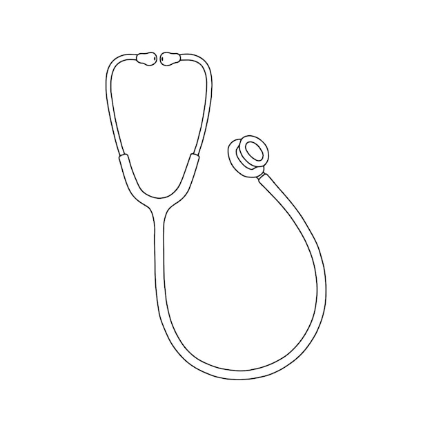 Vector outline stethoscope isolated on white medical tool top view hand draw