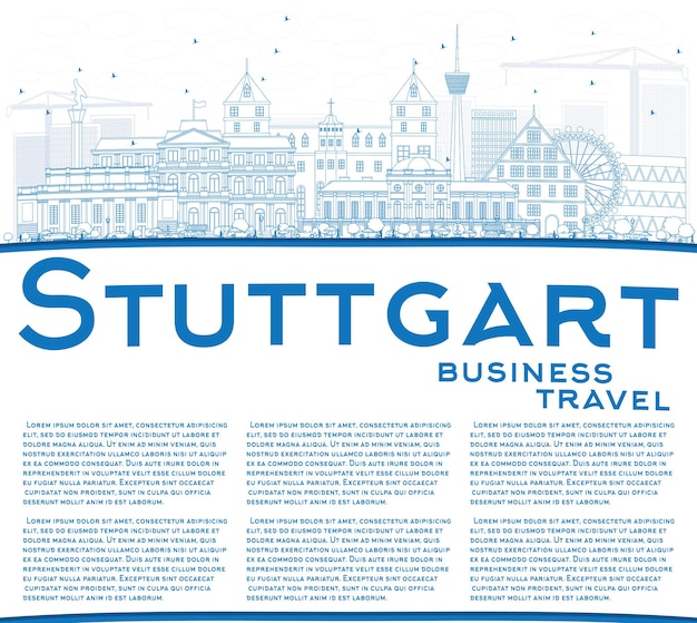 Outline stuttgart skyline with blue buildings and copy space. vector illustration. business travel and tourism concept with historic architecture. image for presentation banner placard and web site.