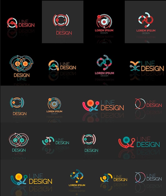 Vector outline swirl and circle minimal abstract geometric logo set