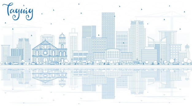 outline taguig philippines skyline with blue buildings and reflections. vector illustration. business travel and tourism concept with modern architecture. taguig cityscape with landmarks.
