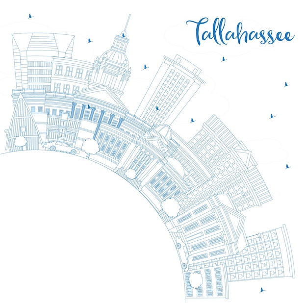 Vector outline tallahassee florida city skyline with blue buildings and copy space tallahassee cityscape with landmarks business travel and tourism concept with modern architecture