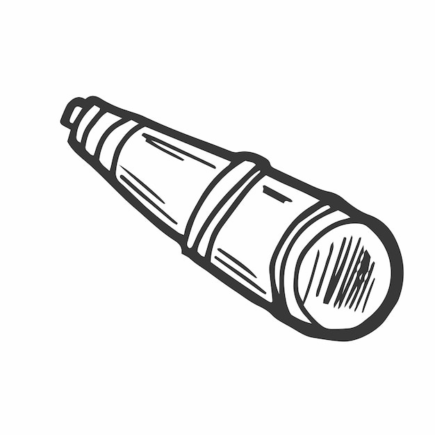 Outline telescope Hand drawn doodle illustration black image on white background Linear art Vect