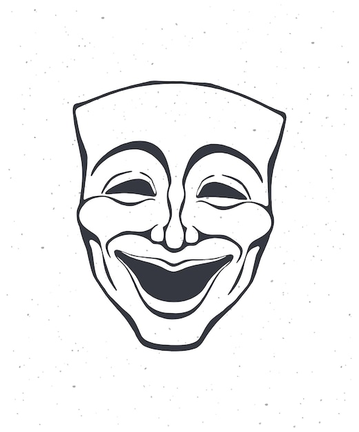 Outline of theatrical comedy mask opera mask for happy actor vector illustration