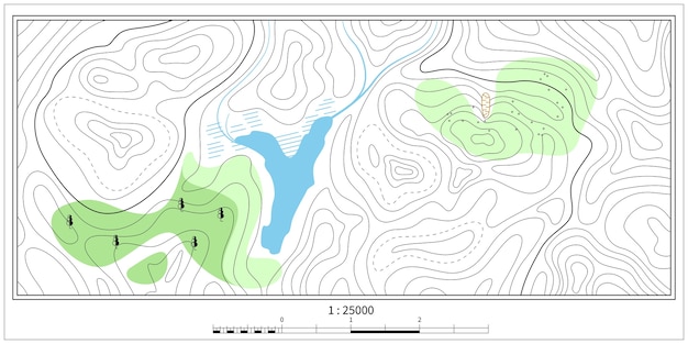 Outline topographic map horizontal composition