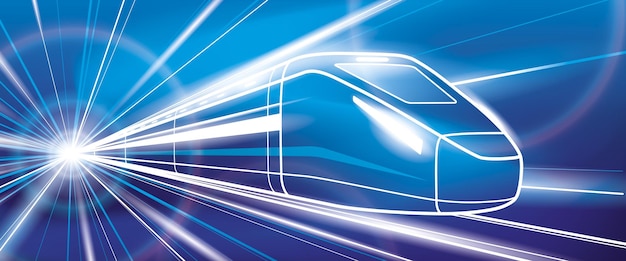 outline train in motion locomotive move neon glow lights dynamic transportation illustration vec