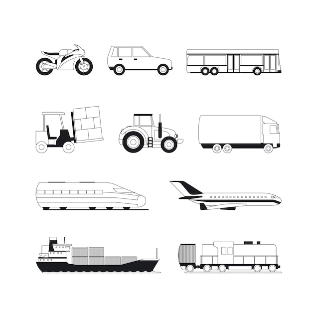 Vector outline transport black icons