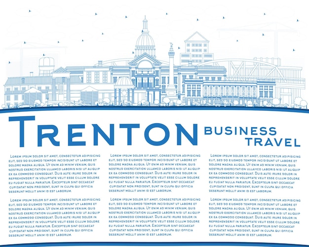Outline Trenton New Jersey City Skyline with Blue Buildings and Copy Space