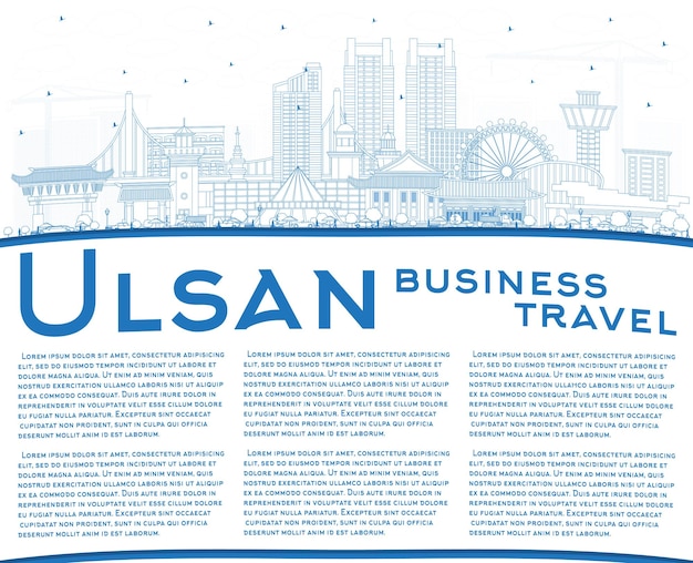 Outline Ulsan South Korea City Skyline with Blue Buildings and Copy Space