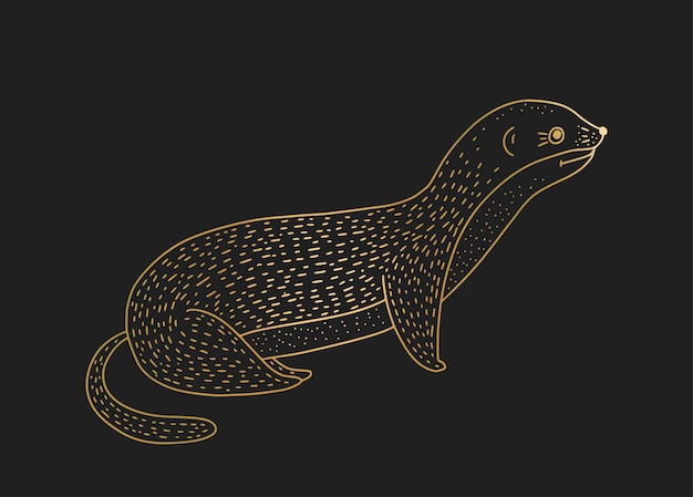 Outline vector golden weasel icon on a black background