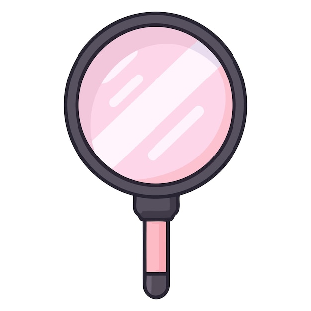 An outline vector icon featuring magnifying glass and pencil symbolizing close