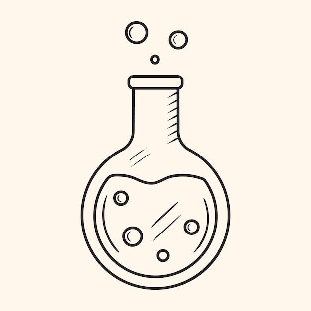 Outline vector illustration of beaker with fizzy liquid Chemistry lab equipment