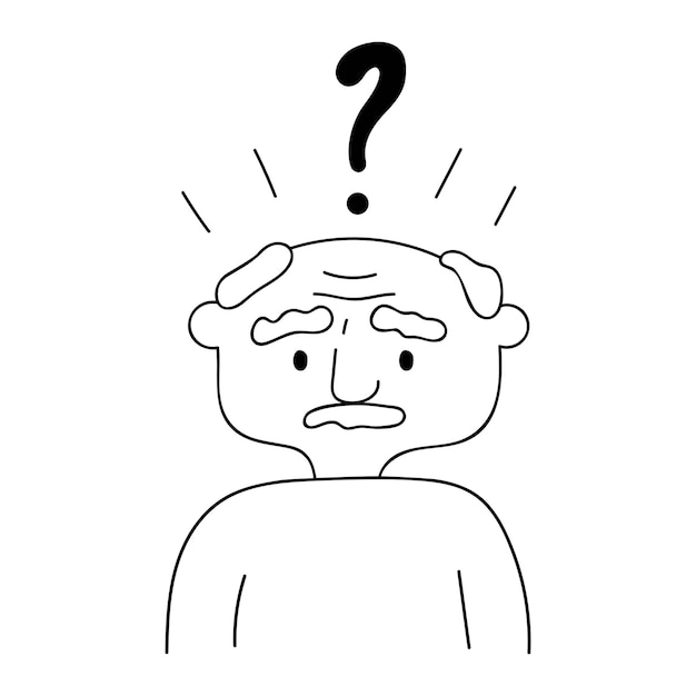 Vector outline vector illustration. old man suffering from dementia.