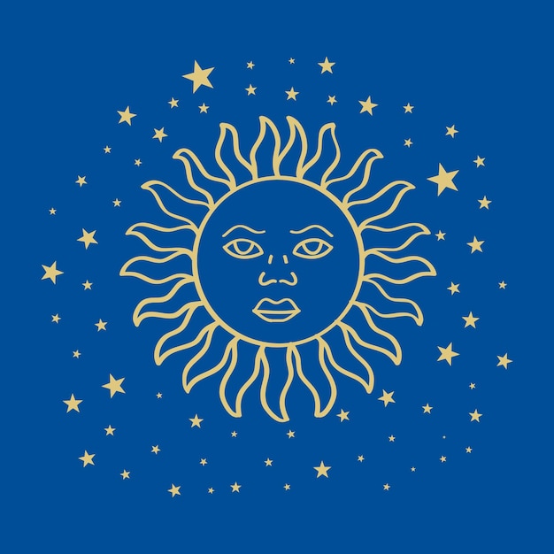 OUTLINE VECTOR SUN WITH STARS (외선 터 태양과 별들)