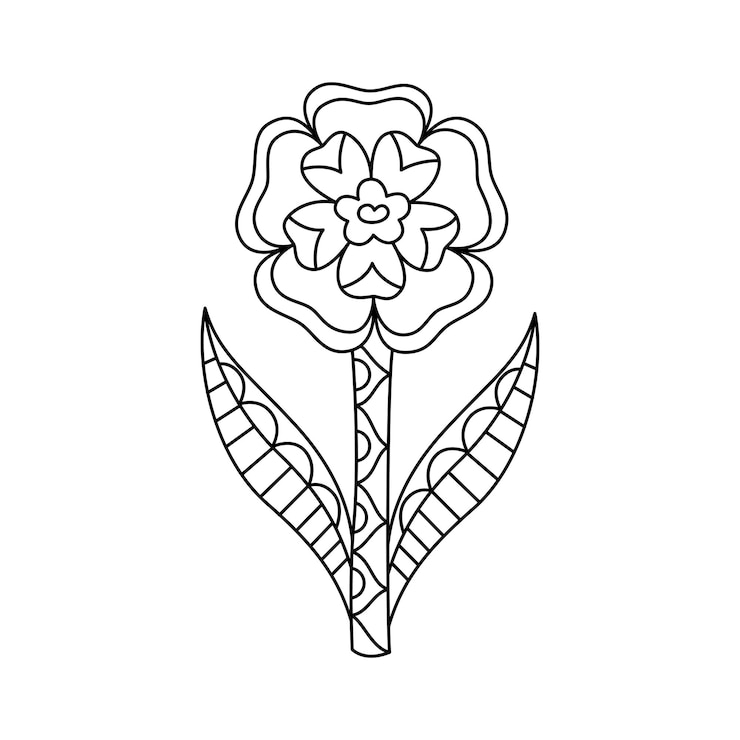 Vector outline versierde bloem eenvoudige stijl vector illustratie lineaire geometrische bloem geïsoleerd op wit