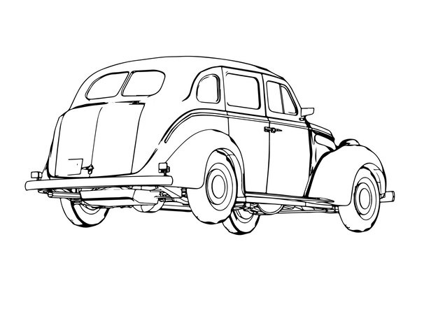 Outline vintage car on white background vector