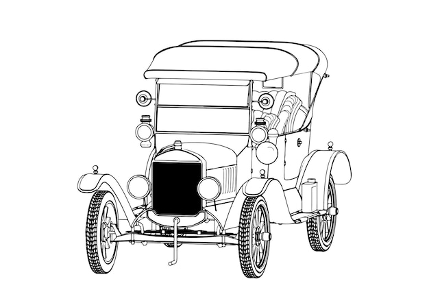 Outline vintage car on white background vector