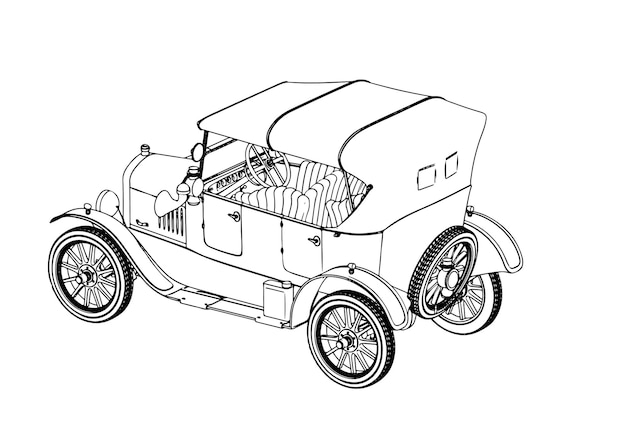 白い背景ベクトルの概要ヴィンテージ車