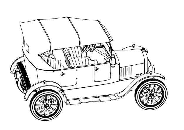 흰색 배경 벡터에 빈티지 자동차 개요