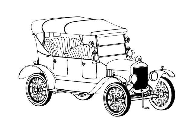 Outline vintage car on white background vector